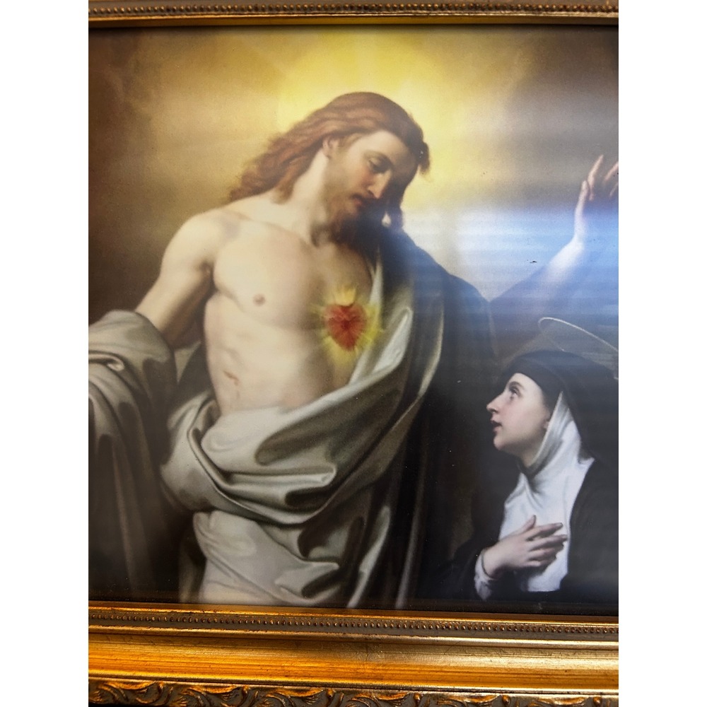 Sacred Heart of Jesus St Margaret Mary Alacoque Ornate Gold Framed Religious Art - Picture 2 of 3